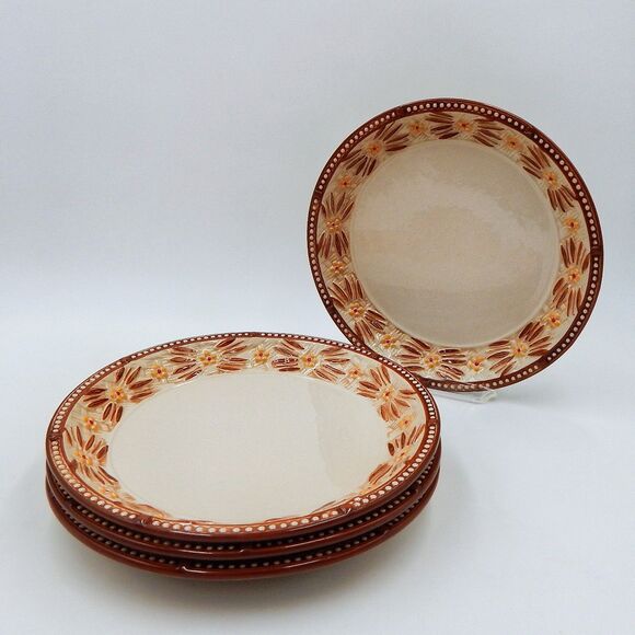 Temp-Tations By Tara Old World Brown Basketweave Dinner Plate 10 Inch Beaded - Picture 1 of 13